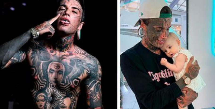 One cute thing after another: a 24-year-old man with a lot of tattoos gets rid of them for his daughter.